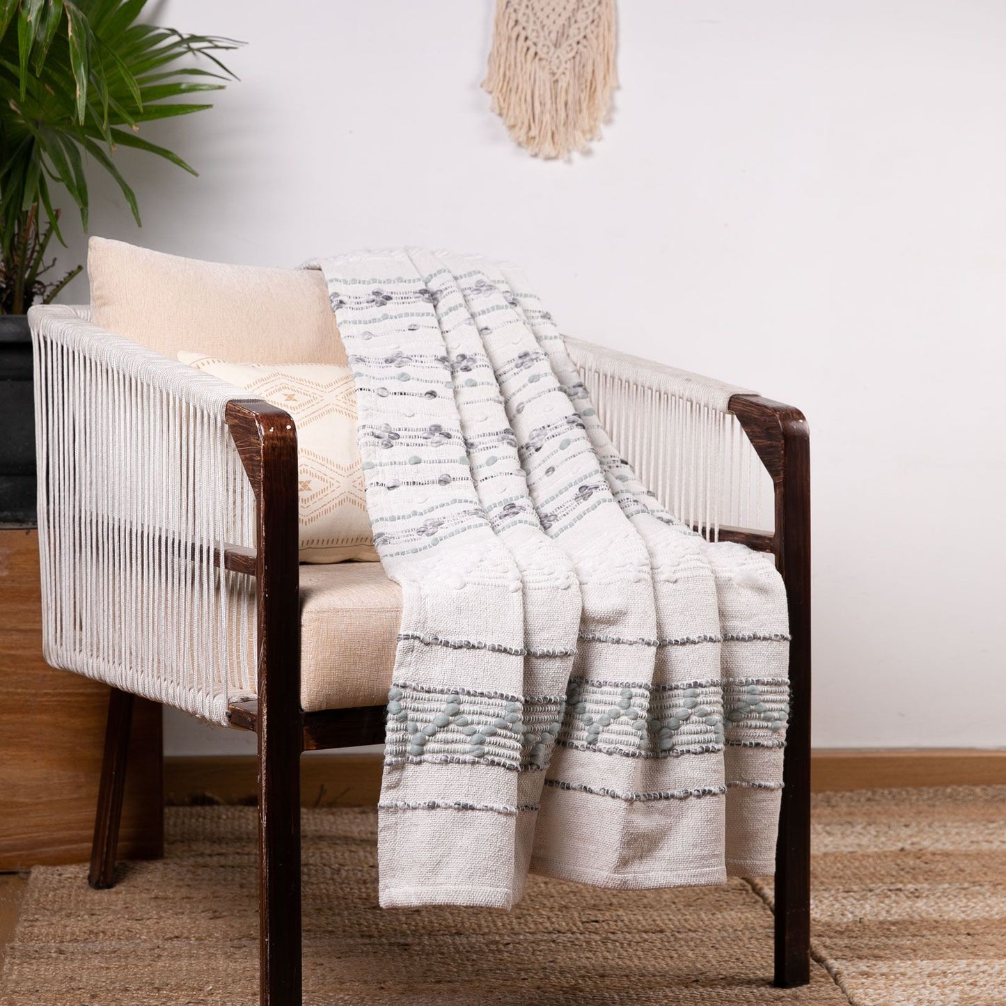 Natural Cotton & Acrylic Throw Blanket